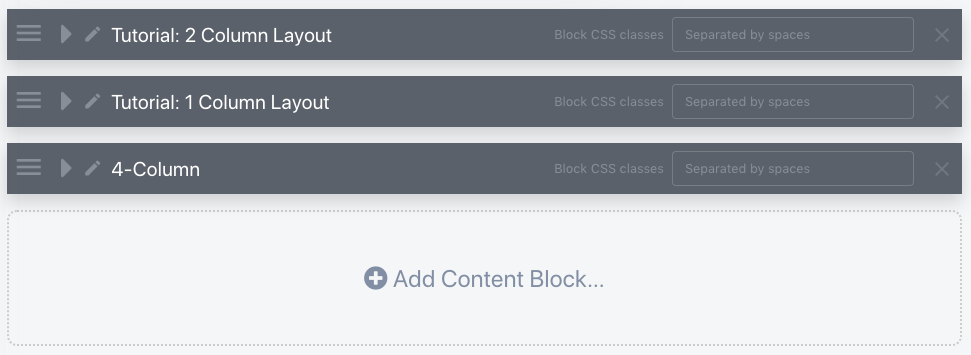 Editing a page or article style using the Content Blocks editor