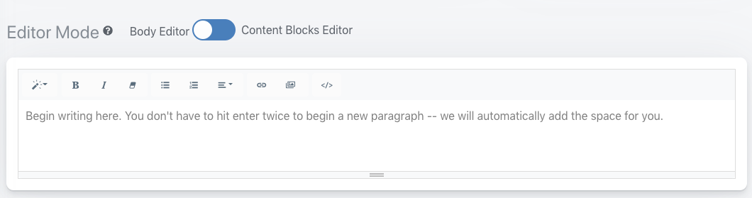 The WYSIWYG/HTML editor (as it appears when editing a page)